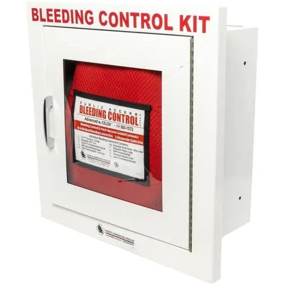 Public Access Bleeding Control Station - 8-PACK VACUUM SEALED - Metal Semi-Recessed Cabinet - Image 3